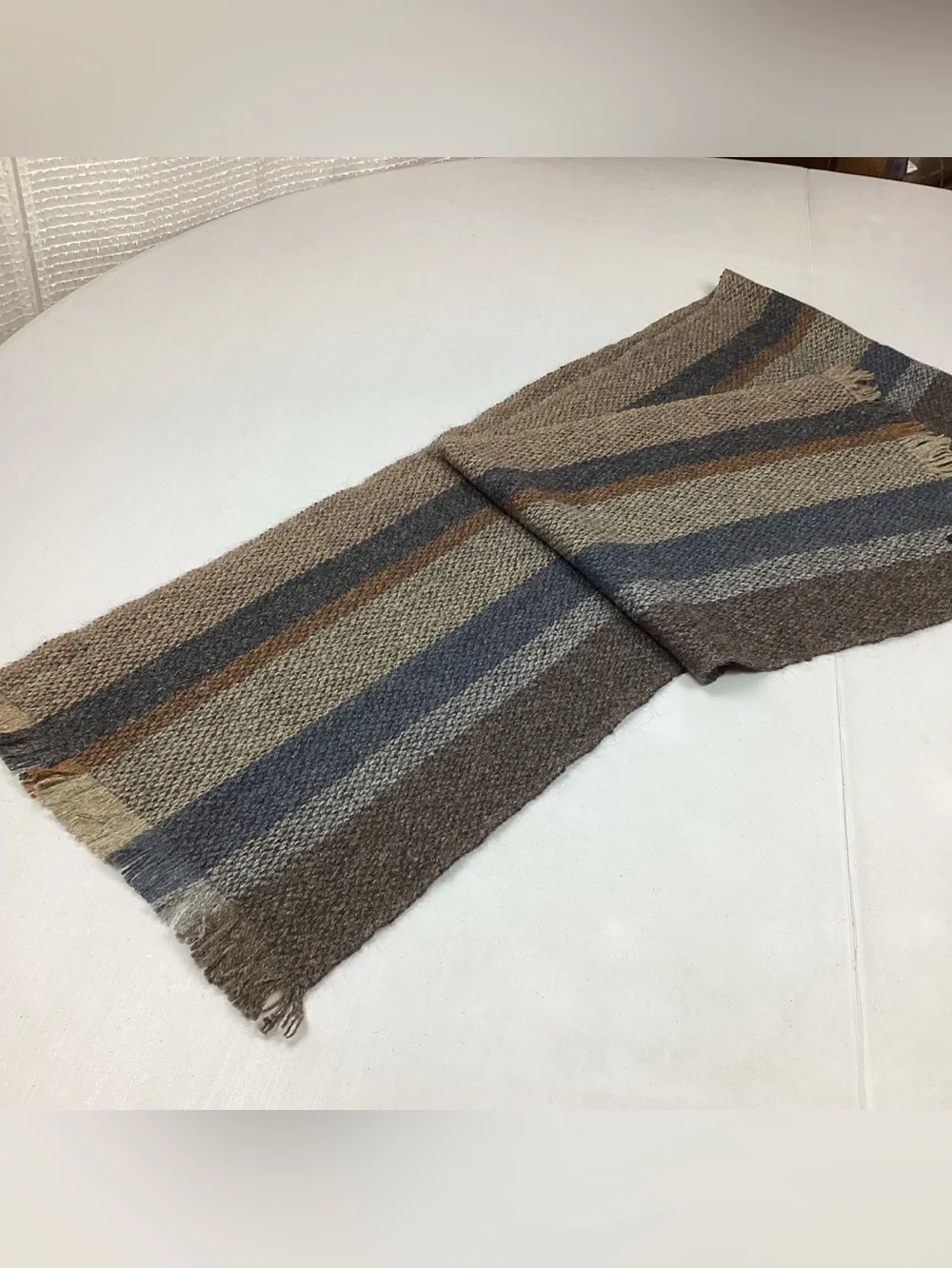McKernan Wool & Alpaca Striped Fringed Scarf Made In Ireland Unisex